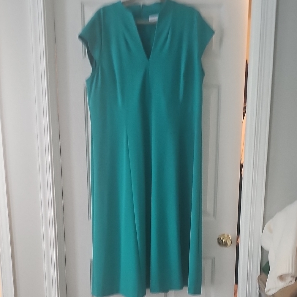 Calvin Klein Blue A-Line Midi Dress with Cap Sleeves